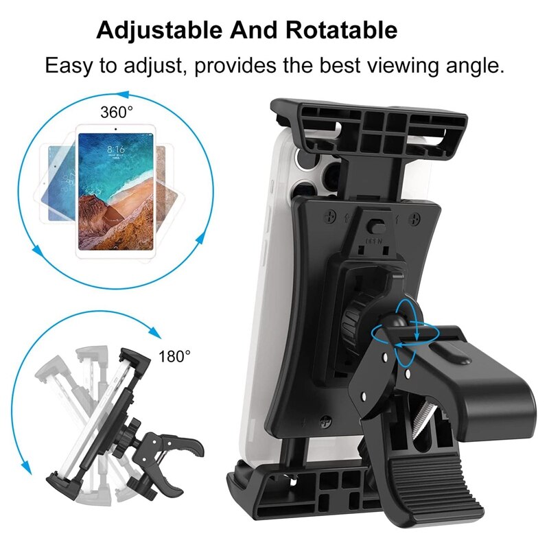 Exercise Bike Tablet Stand - 360degree Adjustable Fitness Treadmill Tablet Stand for 4.7-12.9inch Tablet Phone