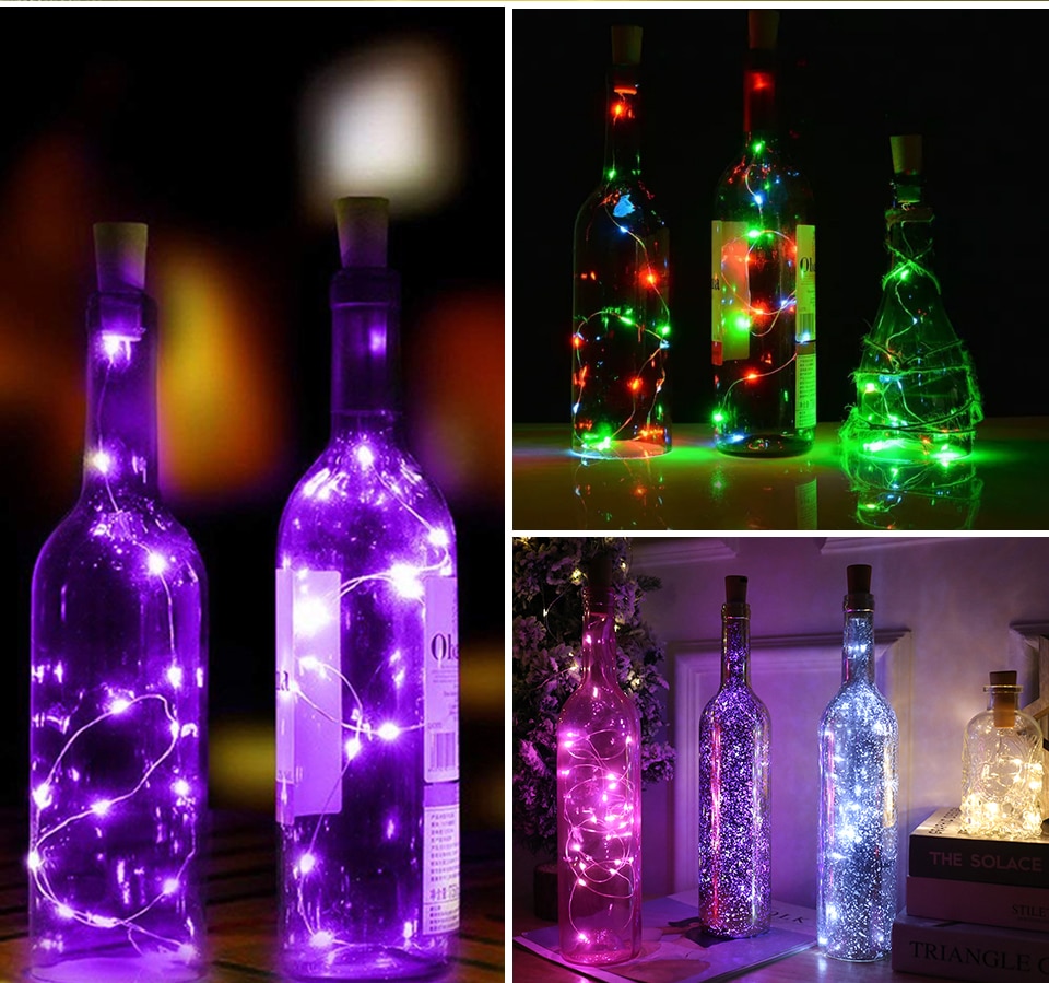 Guirlande vinflaske lys med kork 2m 20 led kobbertråd farverige fe lys snor til fest bryllup indretning batteridrevet