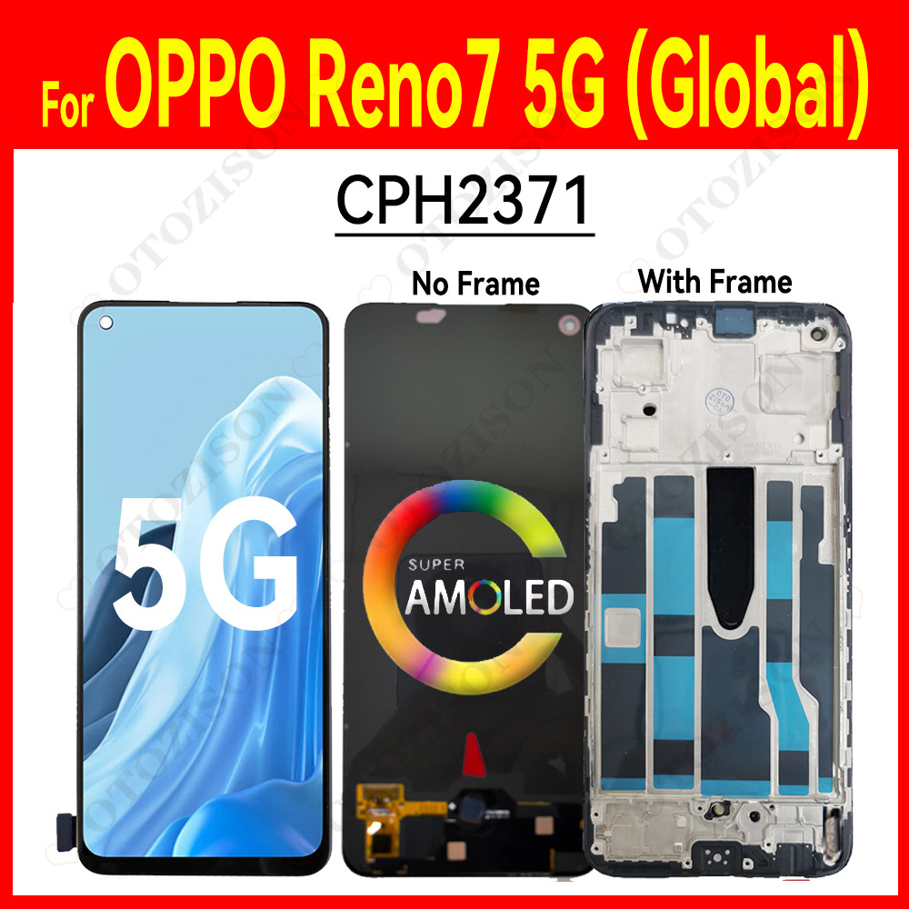 Super AMOLED Display For OPPO Reno7 Reno 7 5G Global Version CPH2371 LCD With Frame Screen Touch Panel Digitizer Sensor Assembly