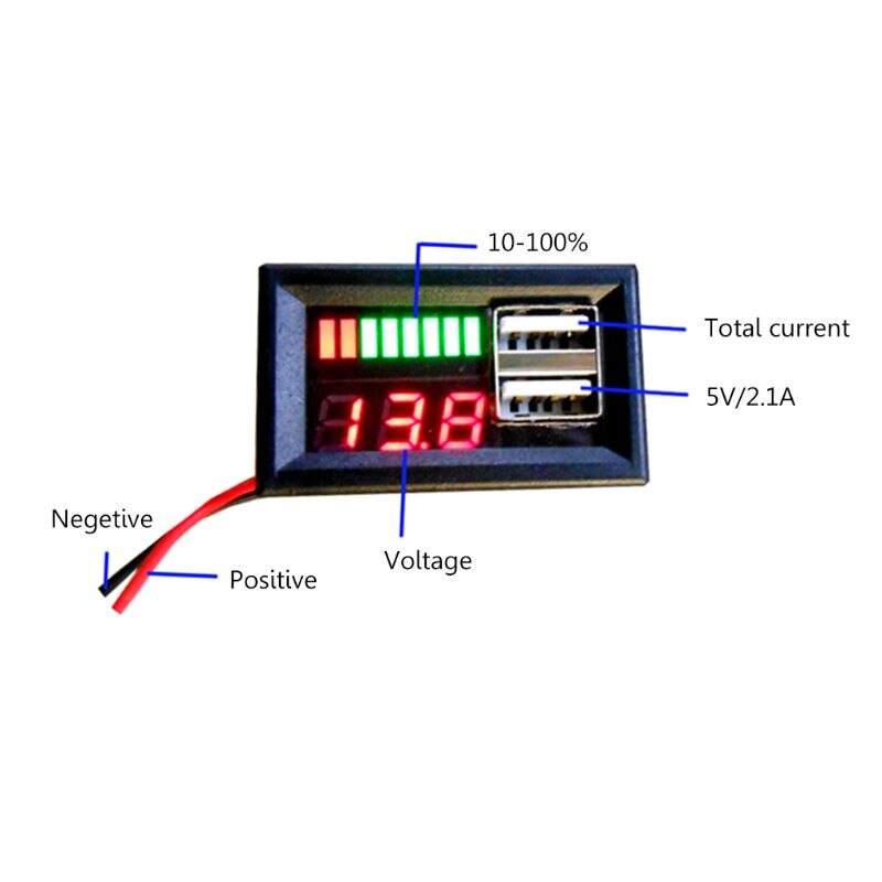 Voltímetro Digital de 12V para coche y motocicleta, medidor de Panel de batería de voltaje con salida USB de 5V,