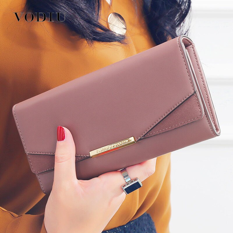 Billeteras de piel para mujer, nueva , bolsos multifunción de gran capacidad, cartera larga para mujer, monederos de Color liso para mujer