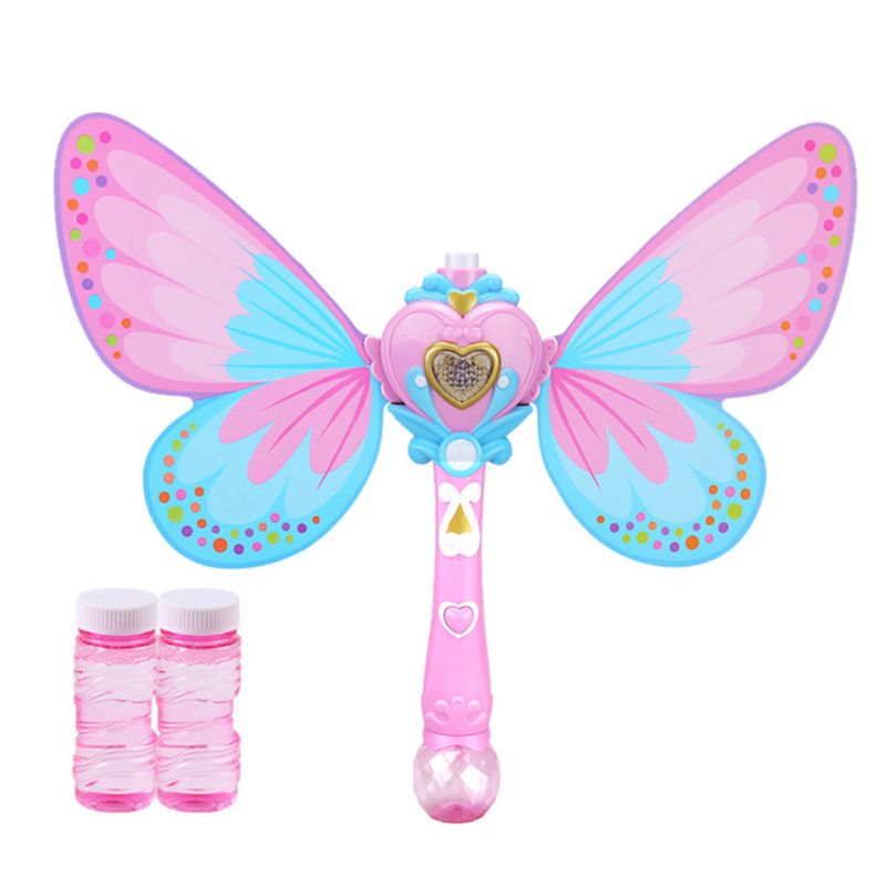 freundlicher Handheld Zauberstab blasiert Maschine Elektrische Schmetterling blasiert Gebläse Hersteller mit Musik Licht freundlicher draussen Spielzeug: Rosa