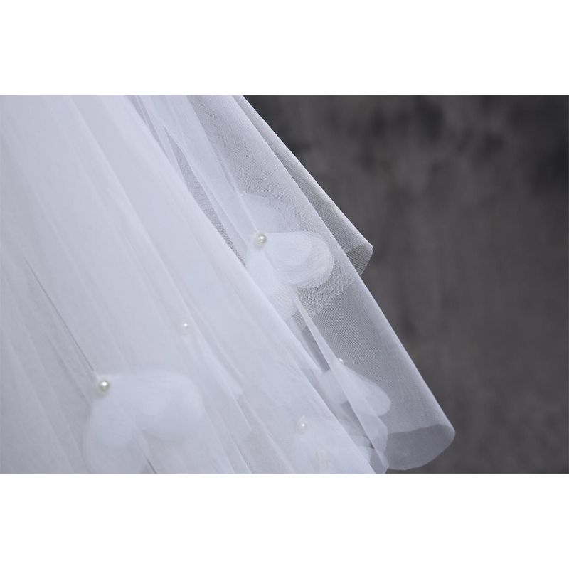Tyl brudekjole slør fluffy hvide blomster kronblad multilag super langt brudehår slør brud fe bryllup tilbehør