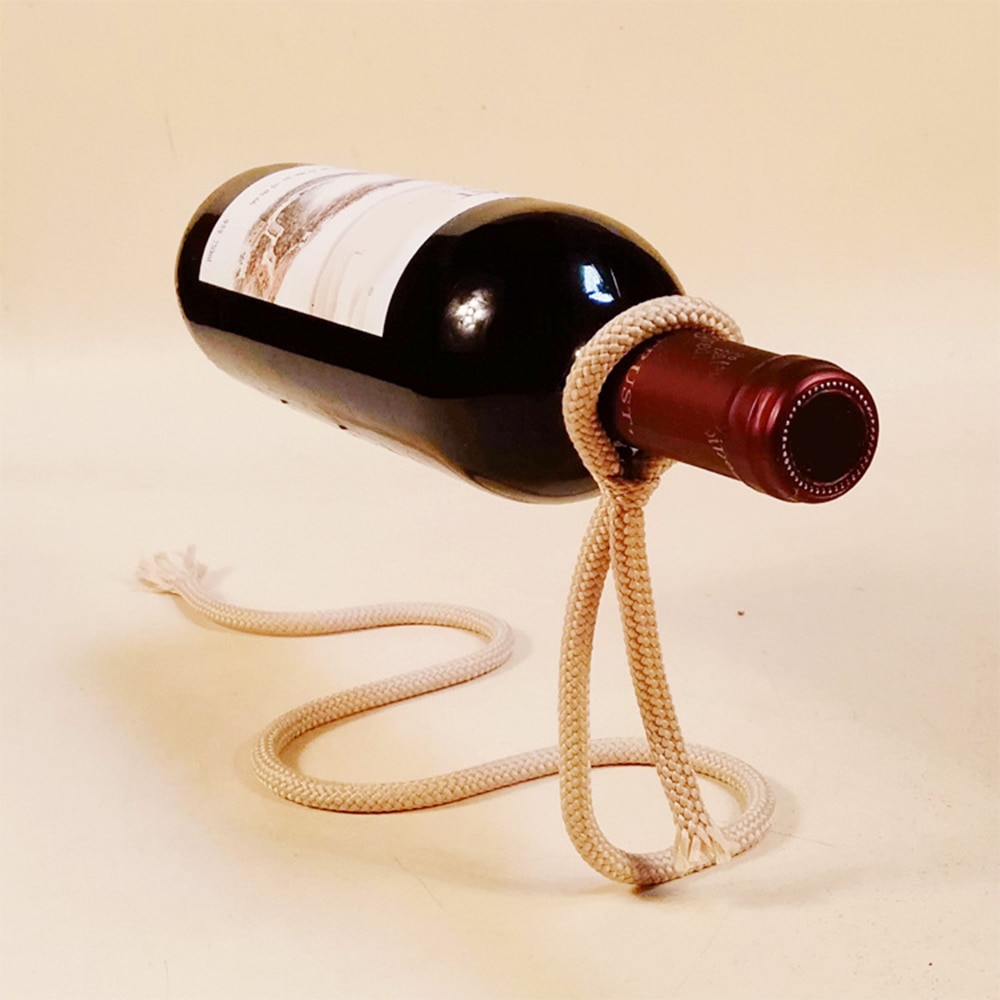 Craft Chain Wine Rack Magic 3D Suspended Alcohol Bottle Holder White Rope Wine Bottle Holder Practical Home Kitchen