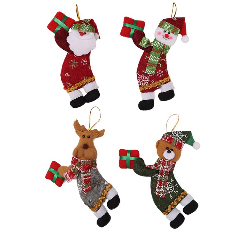 4pc kerstversieringen voor in de vorm van een kerstman, een hangende doos en een poppenhuisdecoratie
