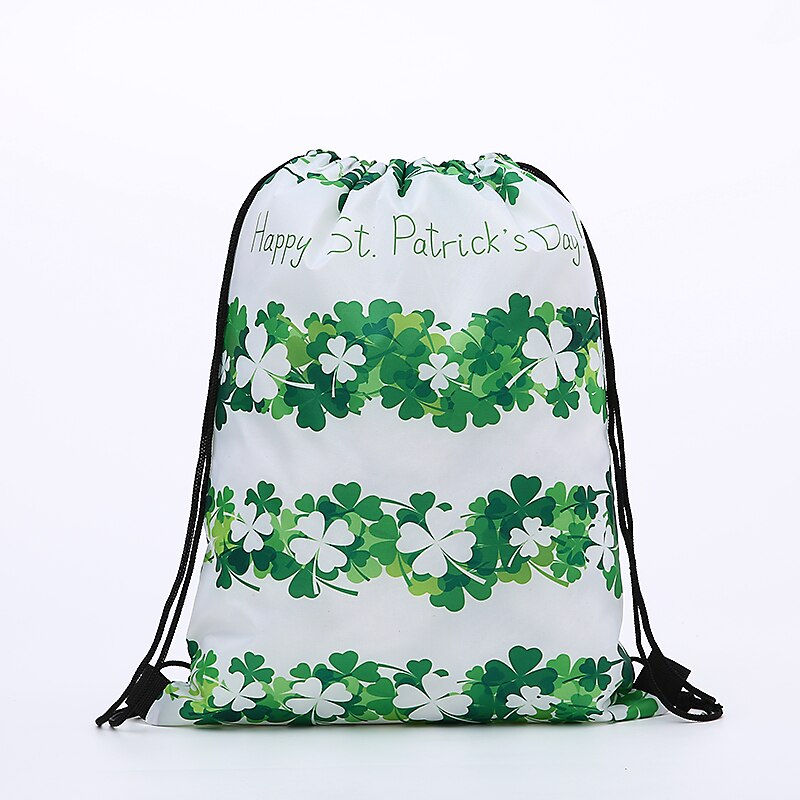 sports Drawstring Backpack,Saint Patrick's Day , storage bag printed polyester bundle pocket