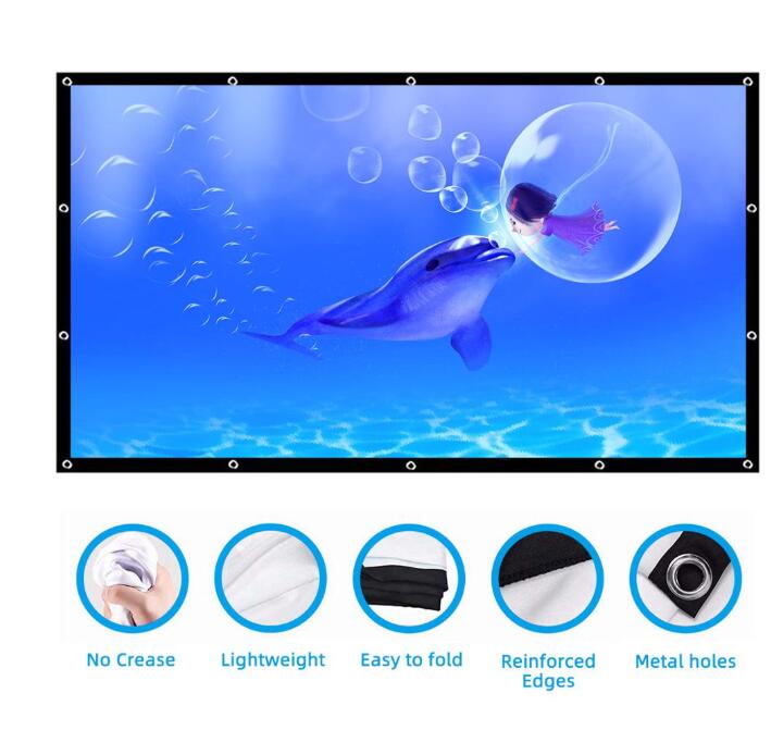Portable Screen 60/84/120/150 inch HD 16:9 Wall Mounted Canvas LED Projector Screen For Home Theater Office pantalla proyector