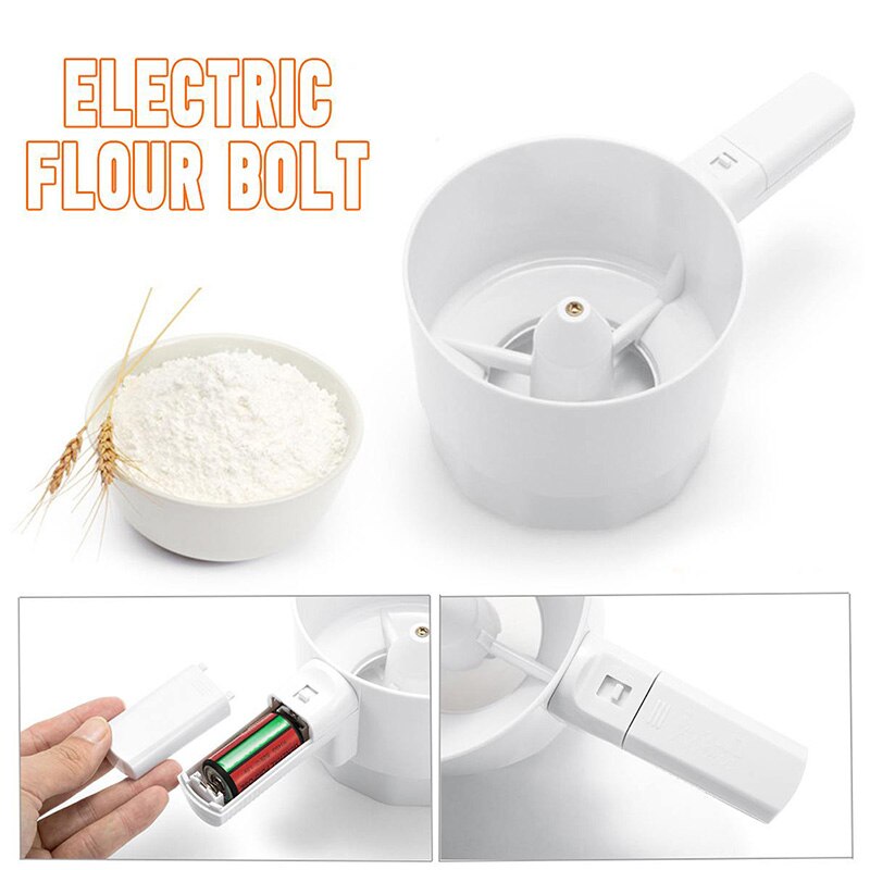 Electric Flour Sieve Bolt Battery Operated Sifter Plastic Cup Shape Mechanical Hand-Held Shaker Flour Sieve Baking Tool White