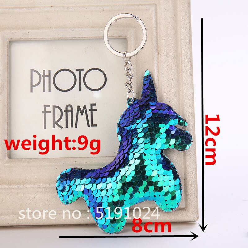 20 st/lot paljett enhörning nyckelring glitter nyckelring väskor hänge berlock dekoration bilnyckelring telefon tillbehör barnfest: Blå
