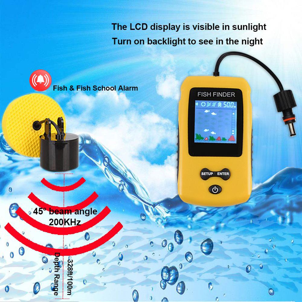 Handheld Fish Finder Portable Fishing Kayak Fishfinder Fish Depth Finder Fishing Gear with Sonar Transducer and LCD Display