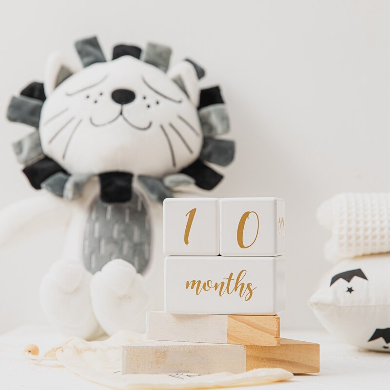 1set Baby Milestone Wooden Block Baby Photography Milestone Memorial Monthly Newborn Commemorative Card Number Photo Accessories