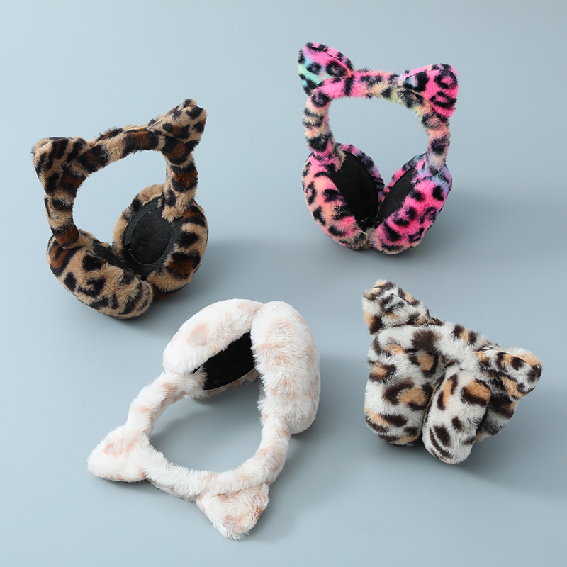 Oreillettes en peluche pour enfants et adultes, couvre-oreilles, léopard, chat, doux, , pour le ski, automne et hiver