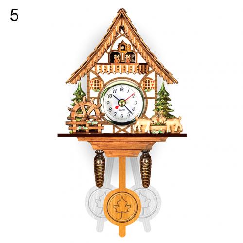 Reloj de cuco de resina 3D hecho a mano de madera antigua nórdica, colgante de pared, llamada de pájaro, campana de tiempo, cronometraje, oscilación automática para niños Roo: 5