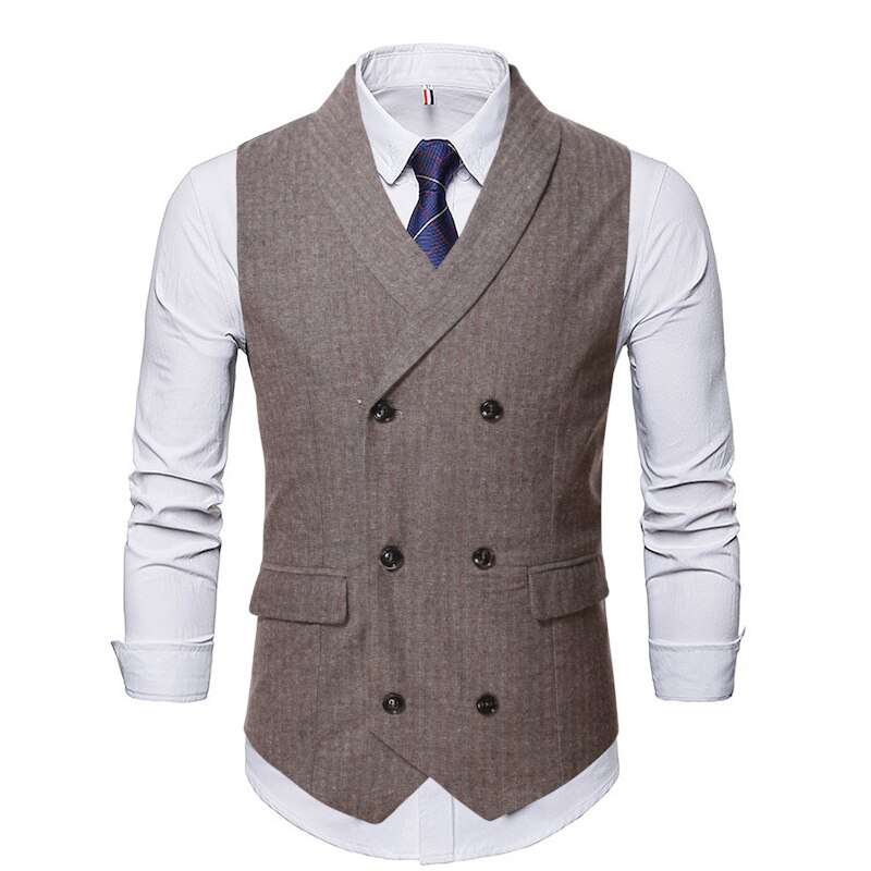 Chalecos a rayas de para hombre, traje informal de negocios ajustado con doble botonadura, primavera y otoño,: Castaño / M