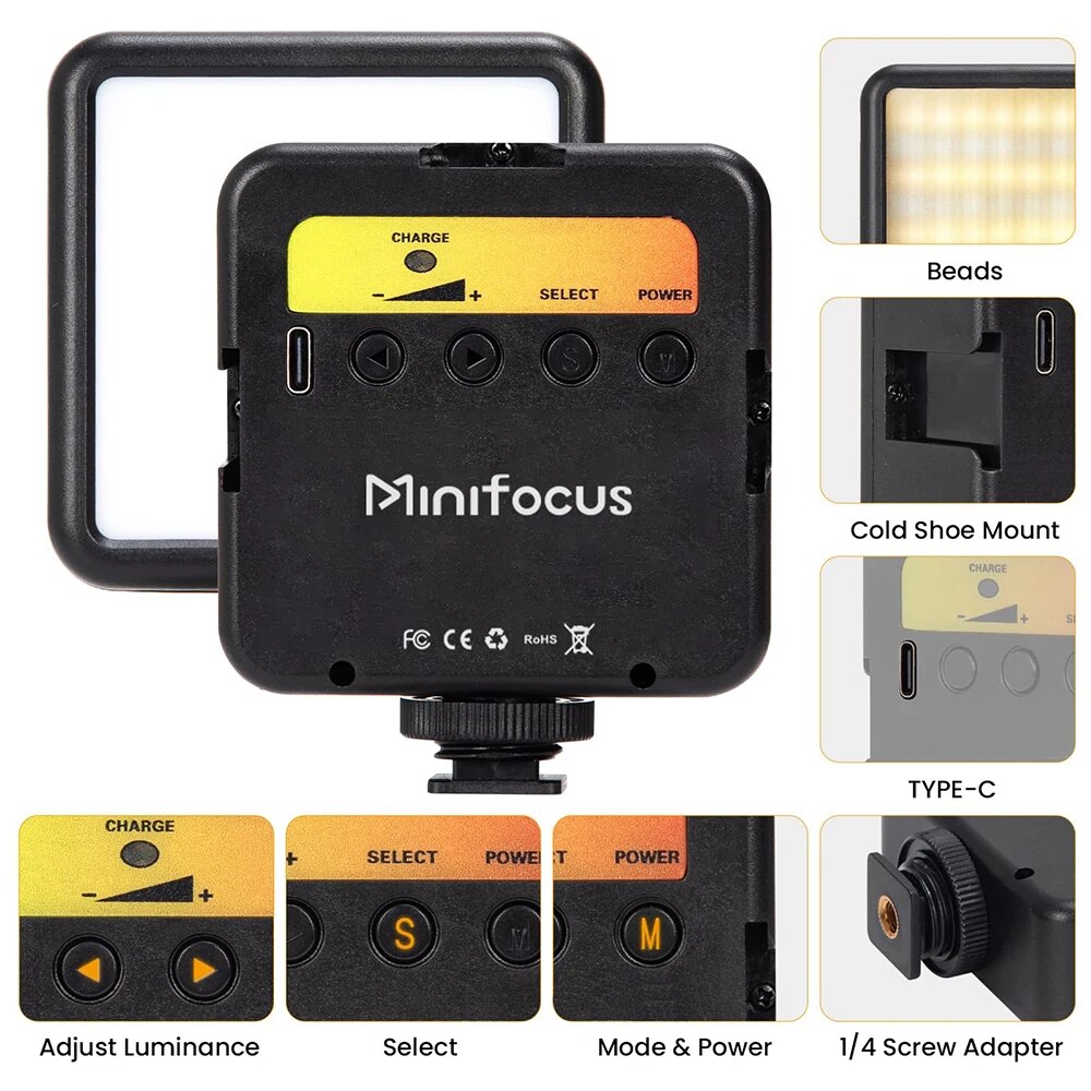 Luz LED de estudio fotográfico para juegos Tiktok Youbute, iluminación de relleno de vídeo en vivo, cámara portátil, grabación de vídeo, lámpara de Panel de fotografía