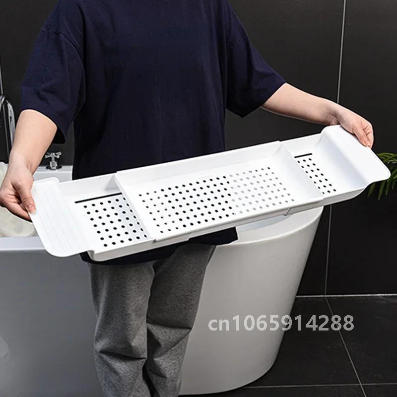 Badekar hylle uttrekkbar baderom badekar brett dusj caddy bambus badekar rack håndkle bokholder lagring organisator tilbehør