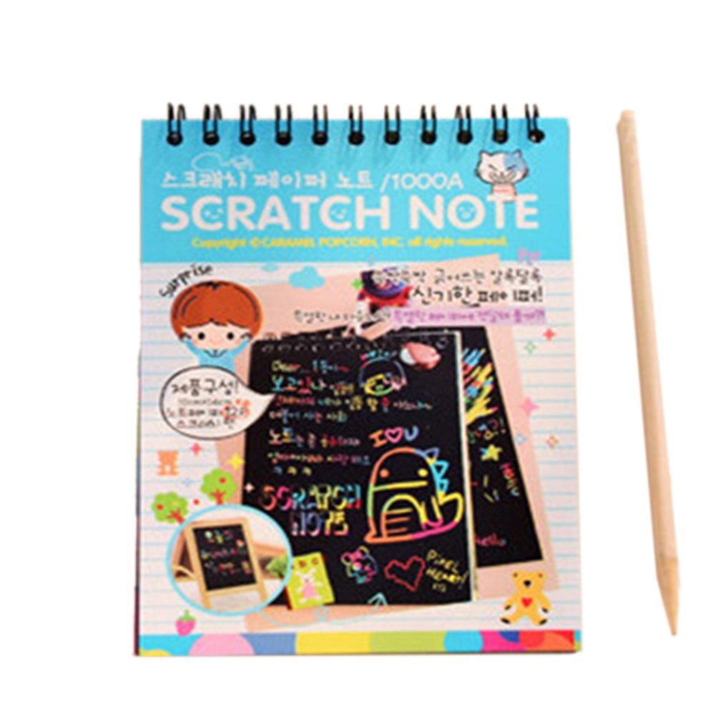 Y031 Color Diy Coil Scratch Picture Children's Graffiti Sketch Book Scratch Painting Blue: Default Title