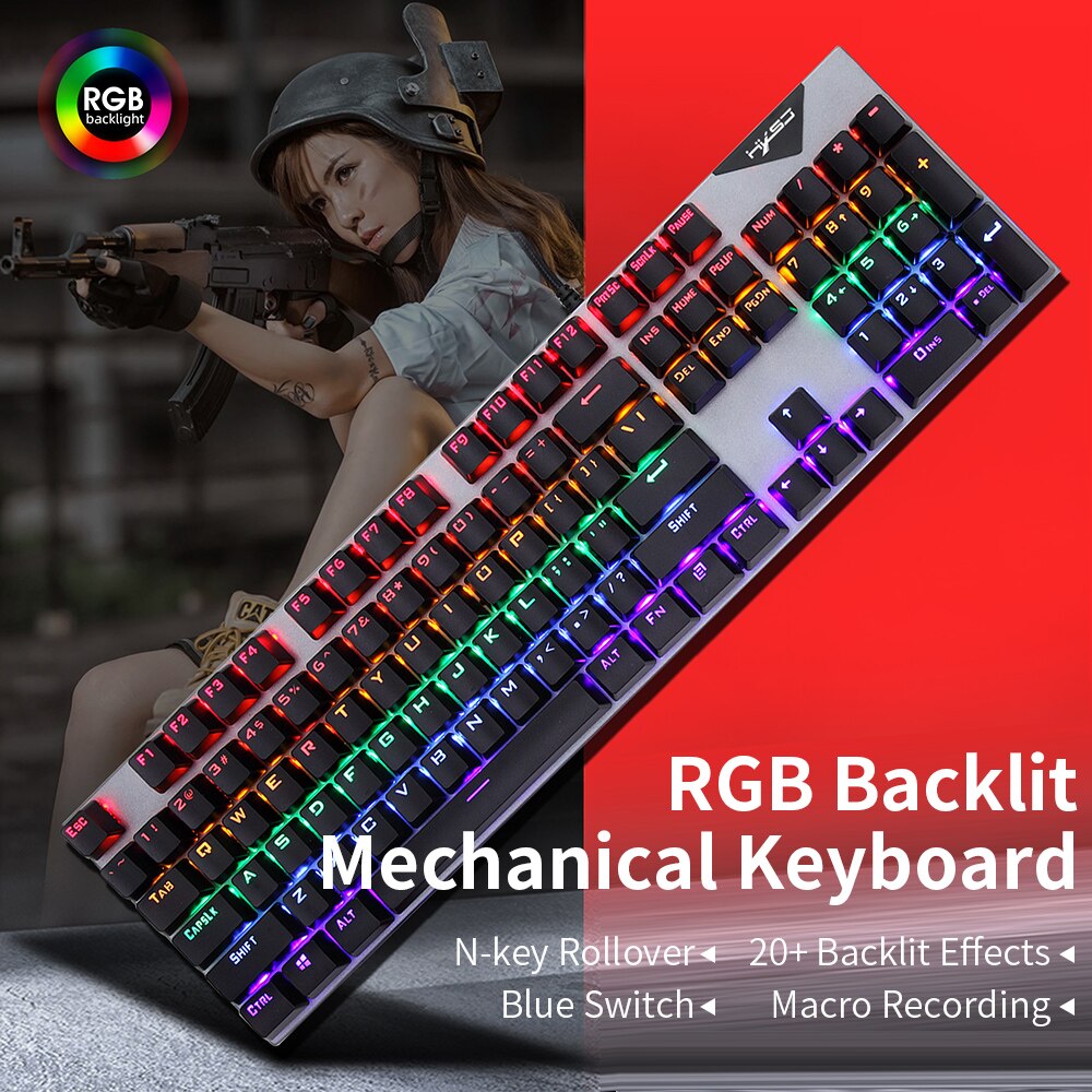 Hxsj wired keyboard and mouse combo  l300 rgb backlit keyboard n-key rollover blue switch  + j300 6400 dpi programmable rgb backlit mouse