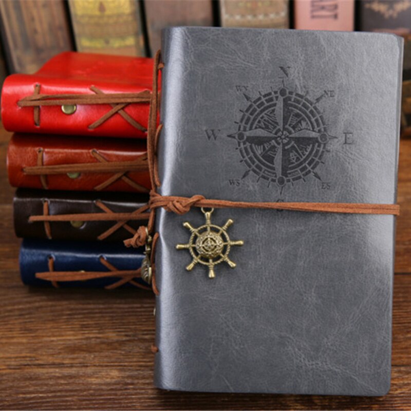 Kunstig pu rejsendes notesbog dagbog planlægning papirvarer vintage pirat spiral note bog journal ringbind blank skitsebog: Grå