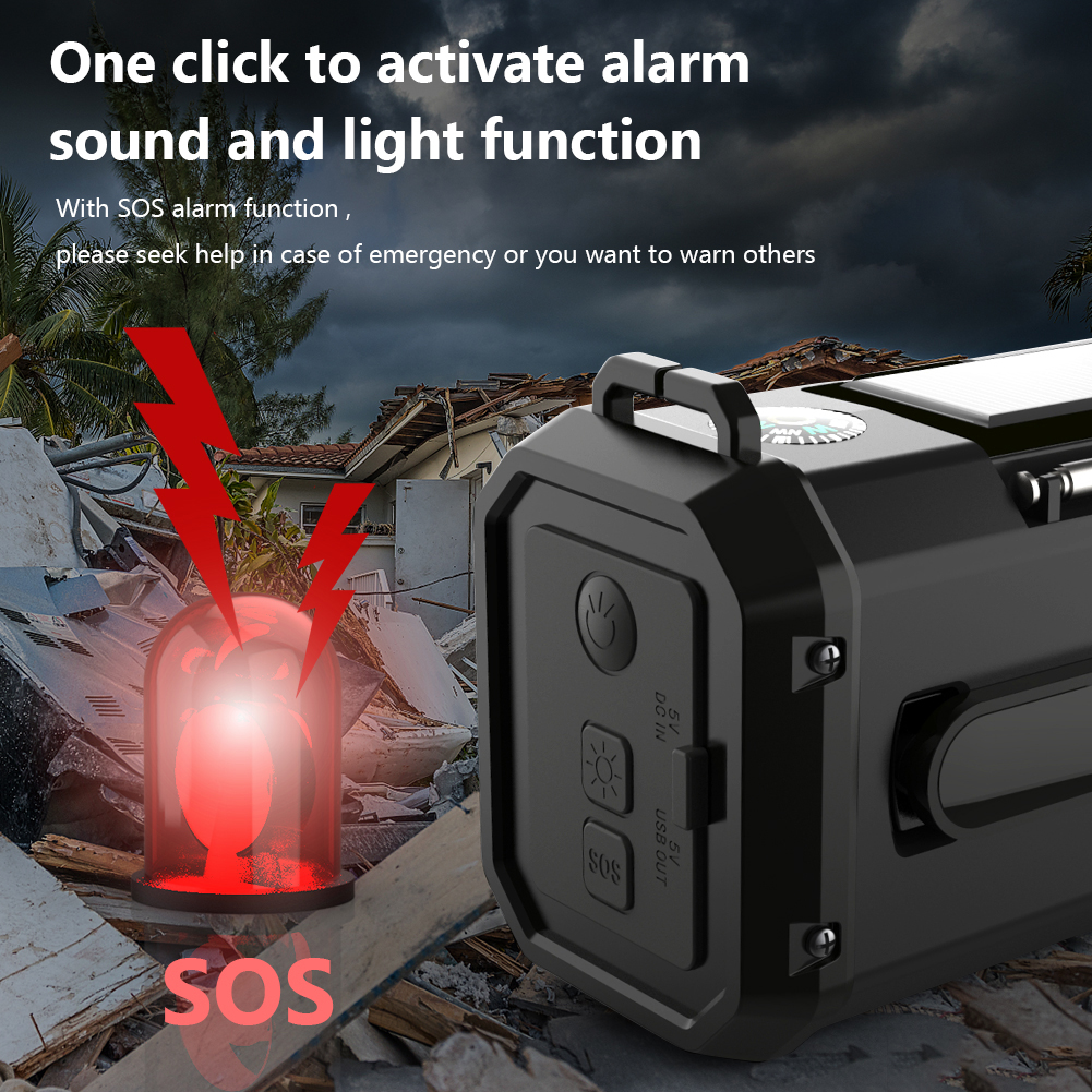 Solar Powered AM FM Weather Radio with LED Flashlight Type-C Charging Radio Receiver Multifunctional Reading Lamp for Cell Phone