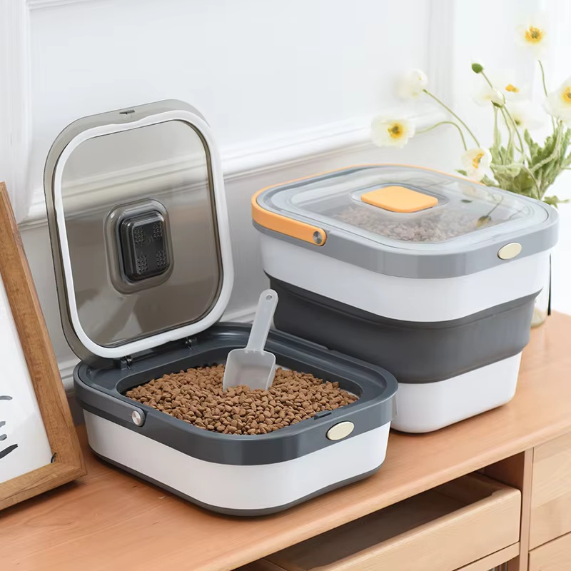 Caja de arroz de gran capacidad de 13L, cubo de almacenamiento de alimentos para mascotas a prueba de humedad, contenedor de almacenamiento de aperitivos de animales sellado plegable para perros y gatos M
