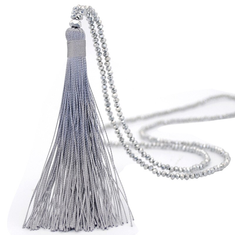 VENDITA Vintage Boho Lunga Frangia Della Nappa Collane del pendente per Le Donne Collier Della Boemia di Perline di Vetro di Cristallo Dei Monili Della Catena: Gray