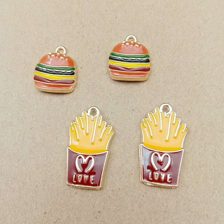 10pcs enamel hamburger charms chips charm for jewelry making and crafting earring charm pendant