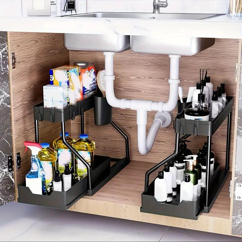 Uittrekbare opbergladen met 2 niveaus - Robuuste ruimtebesparende organizer voor keuken- en badkamerbenodigdheden Badkamerbenodigdheden