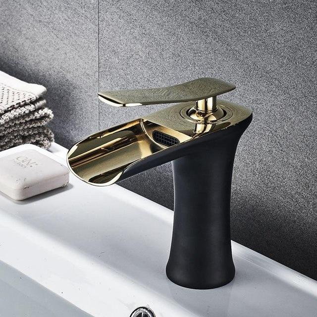 Basin Sink Faucet golden white chrome Single Handle Waterfall Bathroom Mixer Deck Mounted taps: WB-602BG