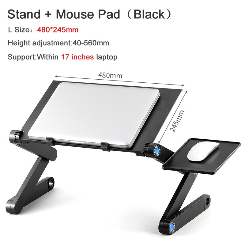 Adjustable Laptop Stand For Bed Aluminum Adapdesk Standing Desk Support Notebook Stand Base Laptop Holder With Mouse Pad Table: mousepad black L