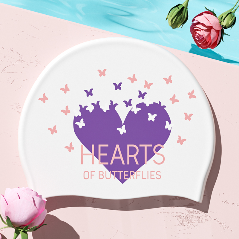 Stylish Silicone Swimming Cap Waterproof No Leaking Printed Swim Cap Shower Pool Keep Hair Dry: Burgundy