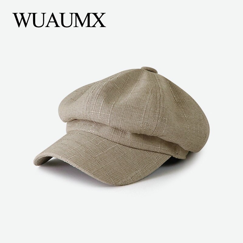 Wuaumx-sombrero octogonal para hombre y mujer, gorros Retro con visera curvada, boina de pico de pato, boina de Detective, Unisex, gorra boina de pintor