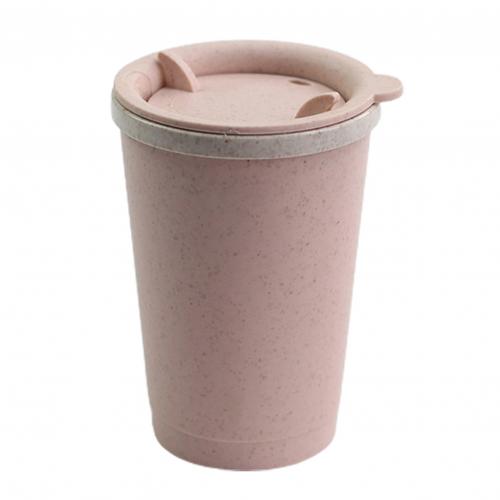 Travel Mug Leakproof Double-wall Insulation Wheat Fiber Straw Coffee Cup for Travel: Pink