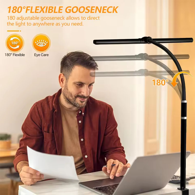 Ultraheldere LED USB-bureaulamp met clip Leeslamp 5 kleurenmodi Helderheidsniveaus Flexibele zwanenhals Geschikt voor thuiskantoor