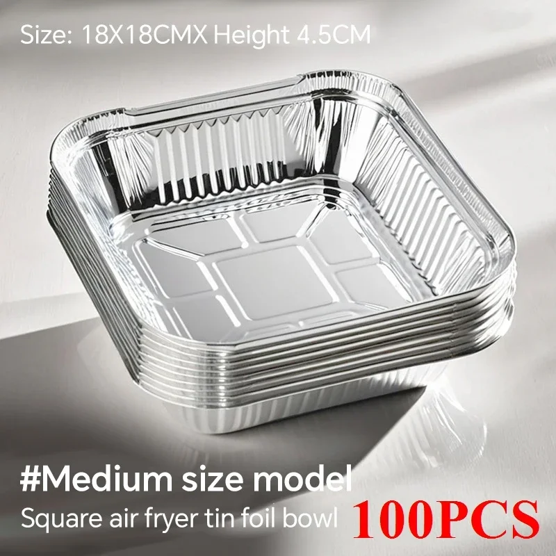 50/100 stuks oliebestendige aluminiumfolie bakjes voor airfryer, wegwerp papieren antiaanbak stoommandjes, keukenhulpmiddel, barbecue lekbak: Bruin