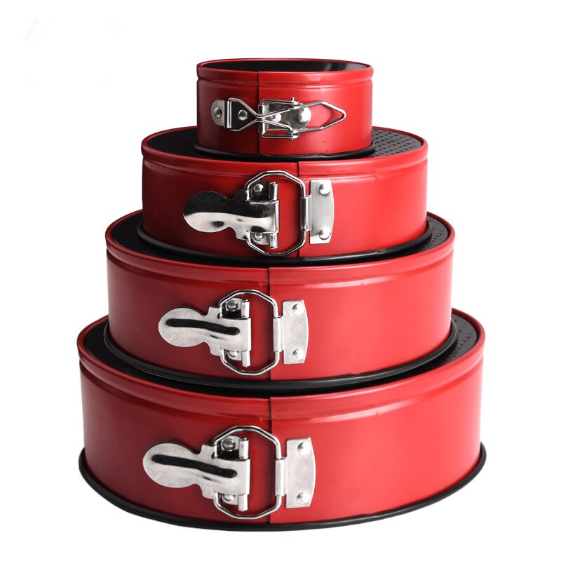 Red Nonstick Spring Form Removable Base Bottom Baking Pan Mold Cake Tin Set Stainless Steel Metal Cheesecake Bake Tray for Oven