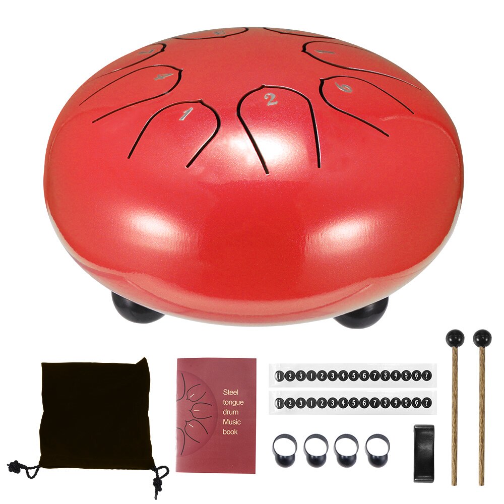 6 Inch Steel Tongue Drum 8 Tune Hand Pan Drum bateria eletronica Tank Hang Drum With Drumsticks Carry Bag Percussion Instruments: Red