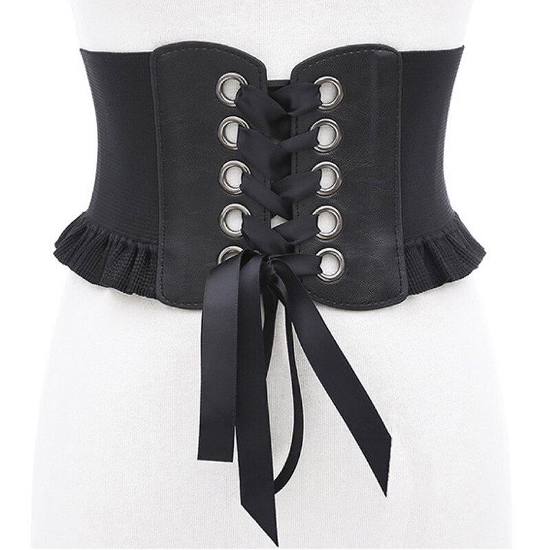 Ceinture Corset large pour femmes, élastique, taille haute, pour robe manteau, rouge: Black