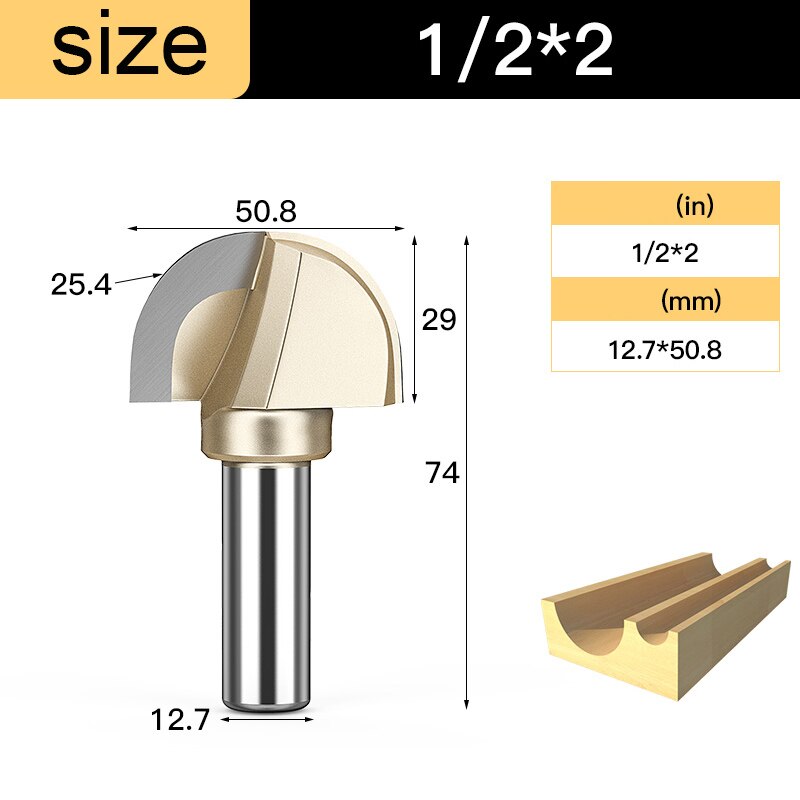Houtbewerking Core Box Ronde Cove Neus Bit Hardmetalen Cnc Groef Gereedschap 1/2 1/4 Shank Frezen Voor Hout Frezen cutter: 8mm