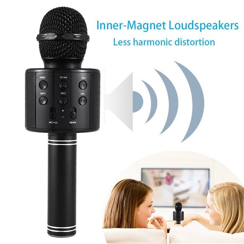 WS 858 Microphone sans fil Bluetooth USB condensateur karaoké micro support Radio haut-parleur Mikrofon studio enregistrement Ws858