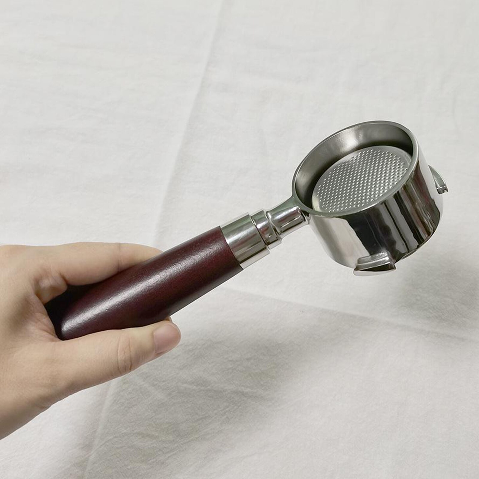 Koffie bodemloze portafilter, doseerring espresso koffie trechter, houten handvat filterhouder , 51mm