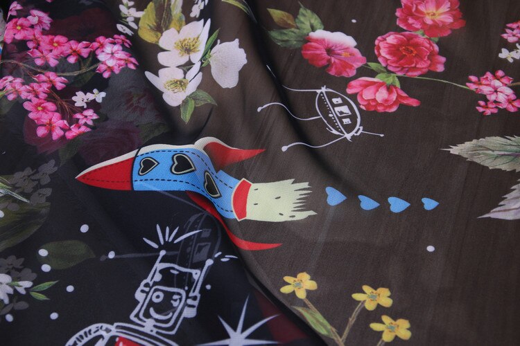 very thin chiffon fabric,planets and rockets printed chiffon fabric,anturm wear women blouse dress transparent thin fabric