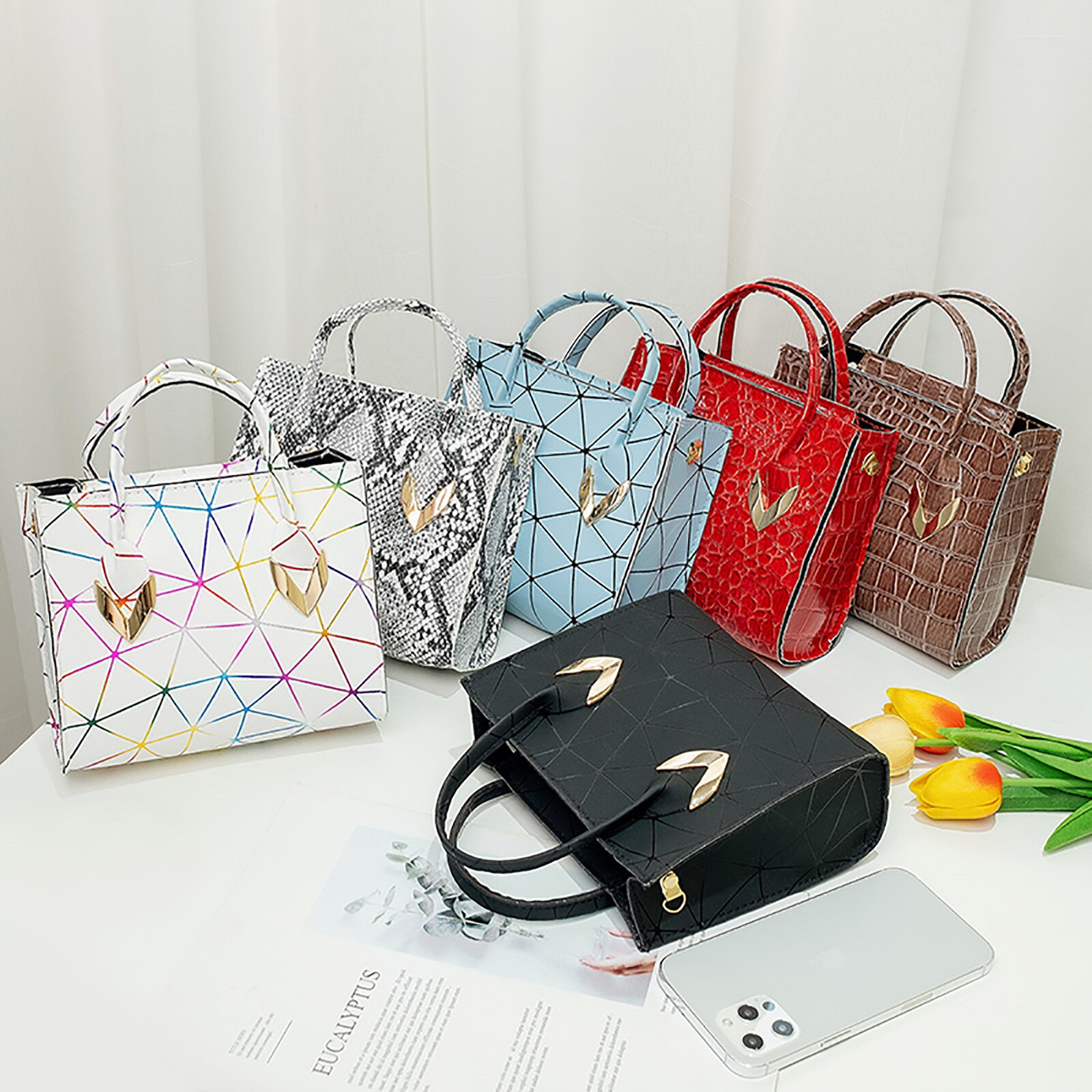 Personality Daily Small Bag Lady PU Magic Color Rhombus Single Shoulder Bag Multi-Function Messenger Bag Women Handbag