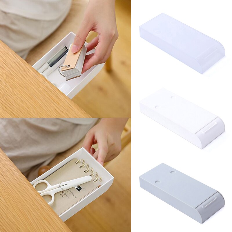 Self-Adhesive Under Desk Drawer Storage Box Makeup Organizer Hidden Table Under Storage Box Pull-Out Drawer Organizer