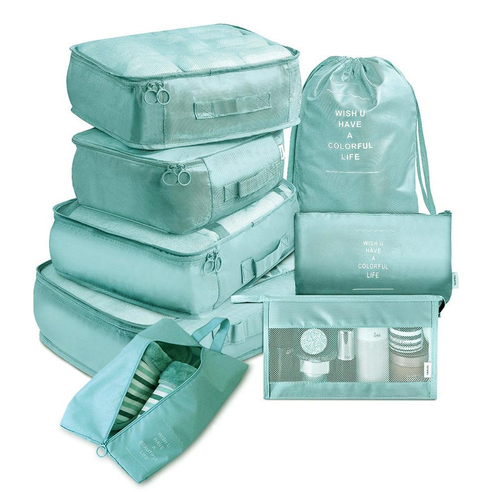 8 stk / sæt rejsetøj klassificering opbevaringspose til emballering af terningsko undertøj toiletartikler arrangørpose rejsetilbehør: Himmelblå