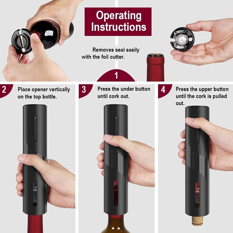 Electric Wine Opener Rechargeable Automatic Corkscrew Wine Bottle Opener with Foil Cutter & USB Charging Cable, Suit for Home Us