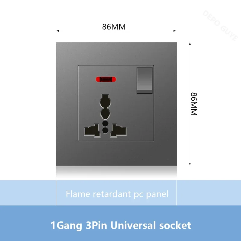 Universal 18W Type-C Plug Quick Charging Dual 3-pin Power Socket 220V,Wall electrical Socket with DC 5V 3.1A Type-c USB Charger