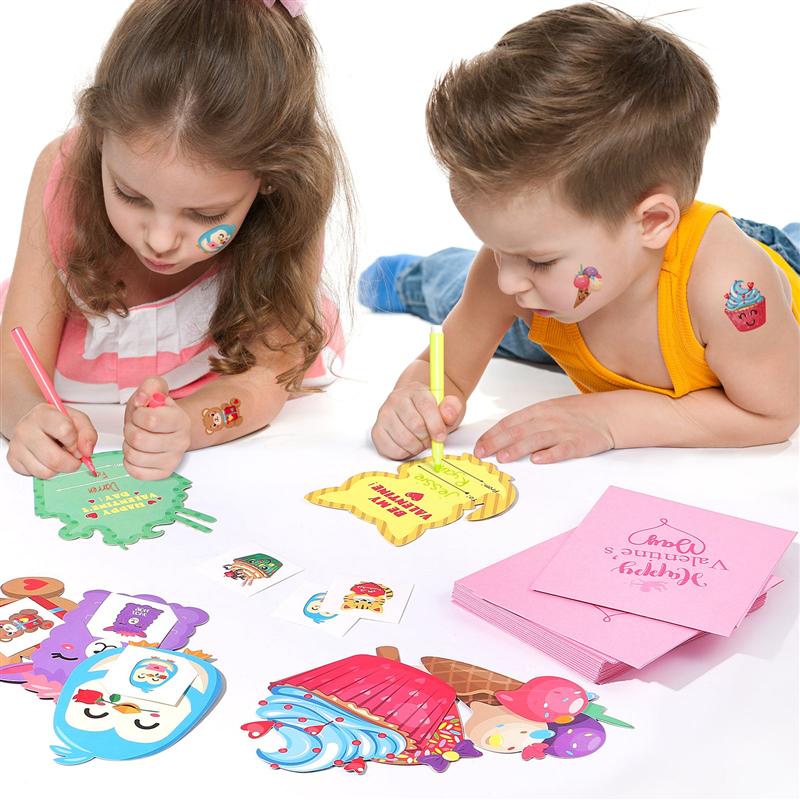 Valentines Cards Set 32 Valentines Cards & 32 Temporary Tattoos & 32 Envelopes Lovely Valentine's Day Cards for Kids
