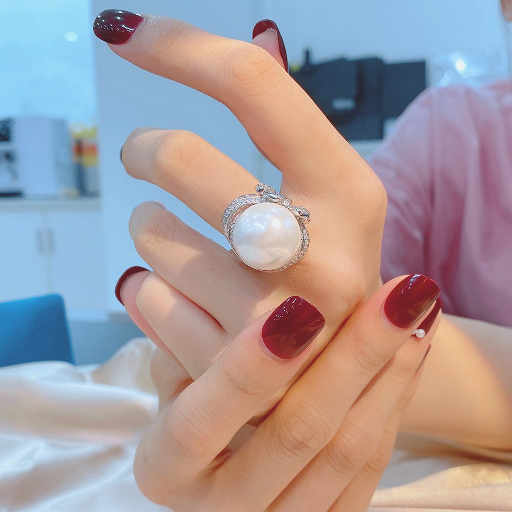 925 luxuriöse perlenringe aus sterlingsilber mit 16 mm muschelperlen – wunderschöner partyschmuck