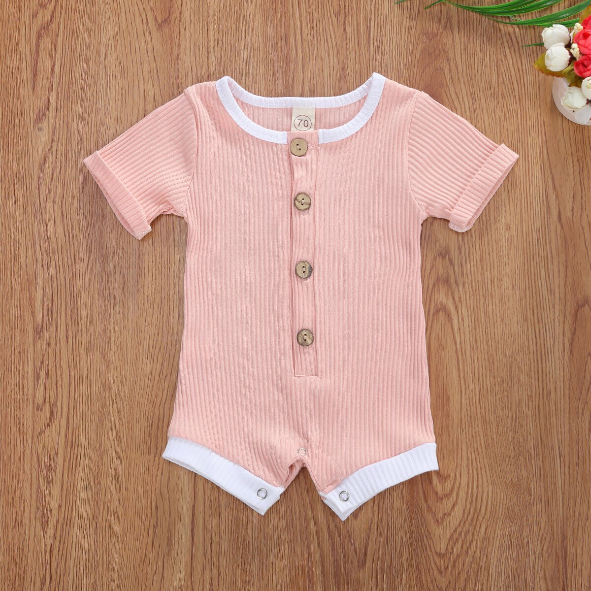 0-18M infantile bébé filles garçons barboteuse rayé imprimé manches courtes simple boutonnage combinaisons 5 couleurs